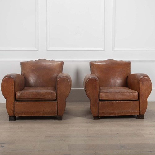 Pair Of 20Th Century French Leather Club Chairs