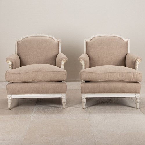 Pair Of 20Th Century French Reupholstered Painted Bergères