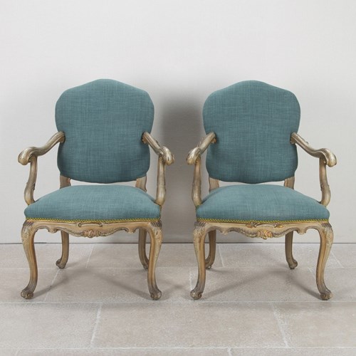 Pair Of 20Th Century Venetian Painted Open Armchairs