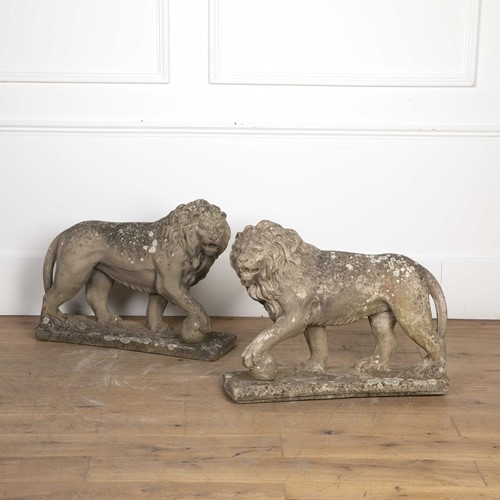 20th Century Pair of Composition Stone Medici Lion