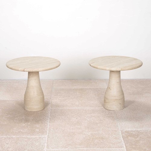 Pair Of Contemporary Italian Travertine Side Tables