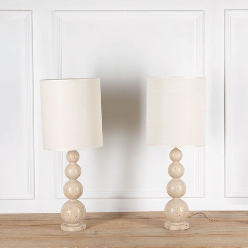 Pair Of Contemporary Italian Travertine Table Lamps