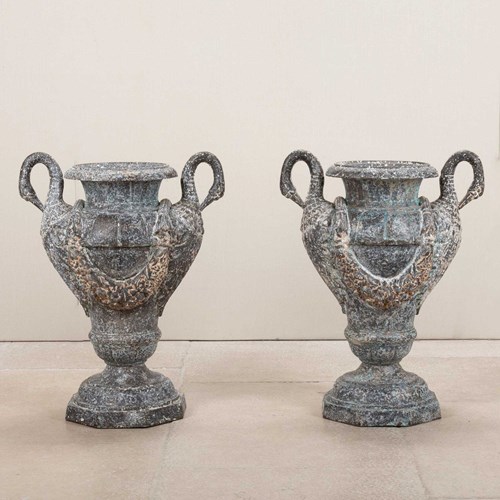 Pair Of Early 20Th Century French Cast Iron Urns