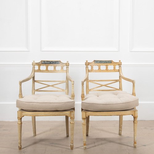 Pair Of English Regency Painted Armchairs