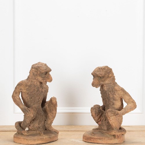 Pair Of French 19Th Century Terracotta Monkeys