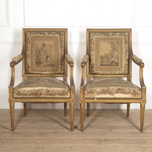 Pair of French Gilt Armchairs