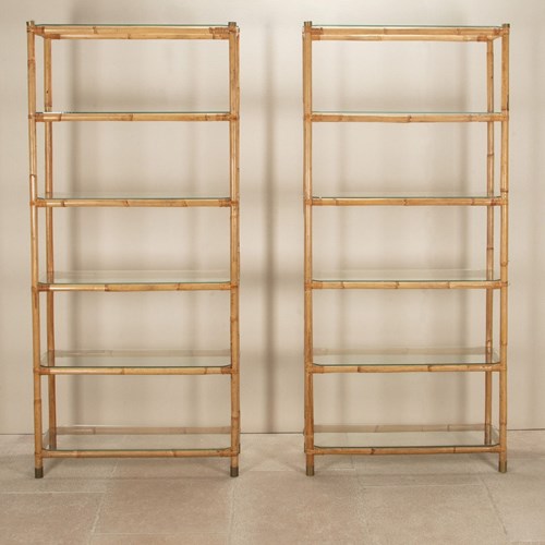 Pair Of Grand Scale Mid-Century Italian Bamboo Shelves