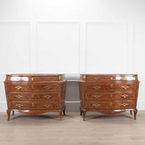 Pair Of Italian Walnut Commodes By A. Collova, Palermo