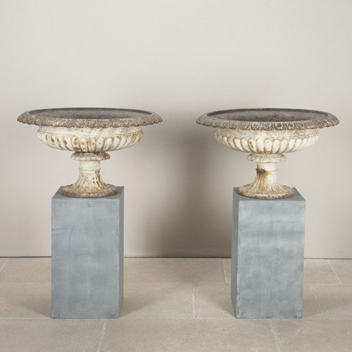 Pair Of Large 19Th Century English Cast Iron Urns