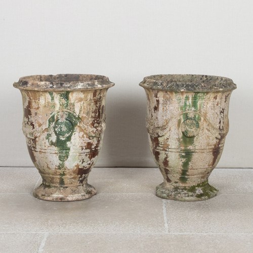 Pair Of Late 18Th Century Anduze Glazed Terracotta Planters