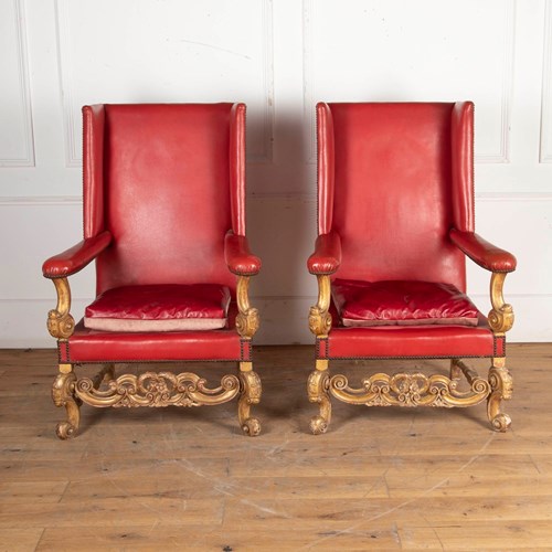 Pair Of 19Th Century Leather Wingback Armchairs