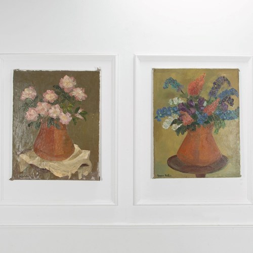 Pair Of Mid-20Th Century Modernist Flower Paintings By Jacques Pouchain