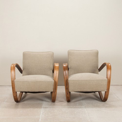 Pair Of Mid-Century Czech Jindrich Halabala Armchairs