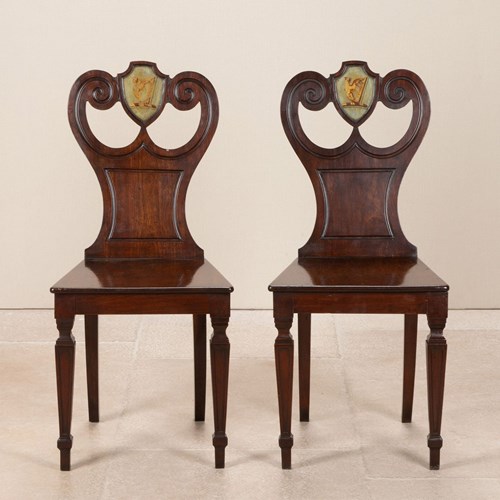 Pair Of Regency Mahogany Hall Chairs