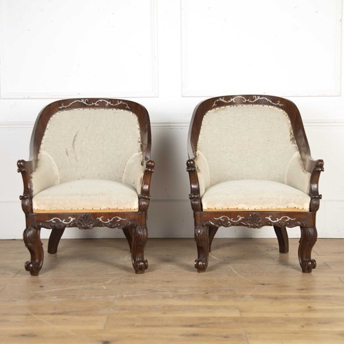Pair of Spanish Rosewood Inlaid Armchairs