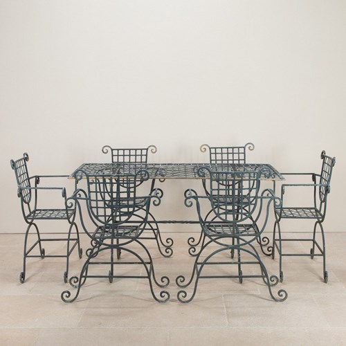 Set Of 20Th Century Handmade Iron Table And Six Chairs
