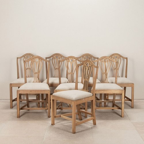 Set Of Eight 19Th Century Bleached Mahogany Dining Chairs
