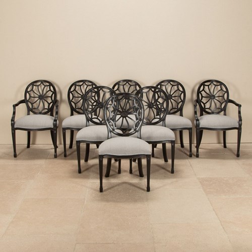 Set Of Eight 20Th Century Ebonised Neo-Classical Dining Chairs