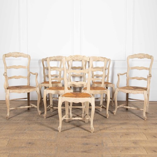 Set Of Eight Louis XV Style Bleached Oak Dining Chairs