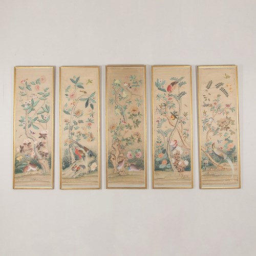 Set Of Five 18Th Century Chinoiserie Style Framed Wallpaper Panels