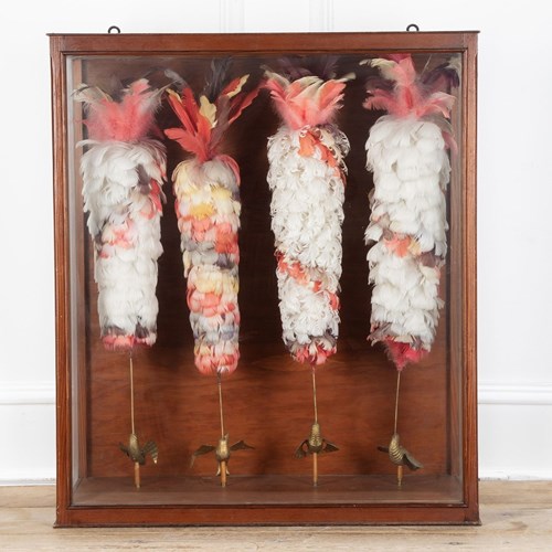 Set Of Four Hawaiian Chief Staffs In A Glass Cabinet