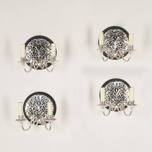 Set Of Four Early 20Th Century Silver Plated Arts & Crafts Wall Lights