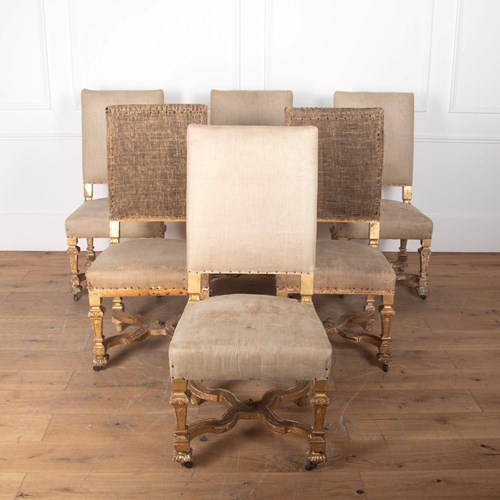 Set Of Six 19Th Century Louis XIV Style Giltwood Chairs