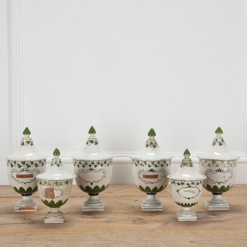 Set Of Six Italian 19Th Century Pharmacy Jars