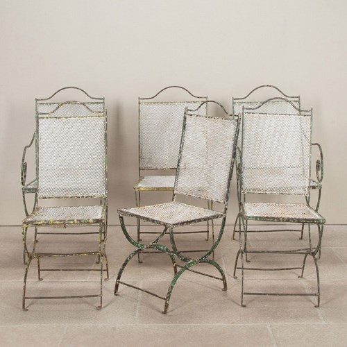 Set Of Six Late 19Th Century French Wrought Iron Garden Chairs