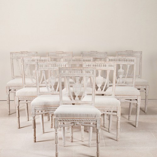 Set Of Ten 19Th Century Swedish Gustavian Dining Chairs