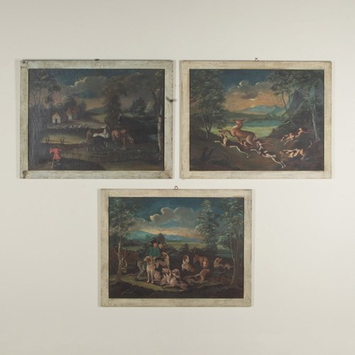 Set Of Three Late 18Th Century Dutch Oil On Canvas Of Rural Scenes