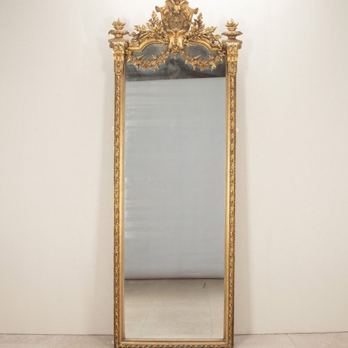 Tall 19Th Century English Crested Gilt Pier Mirror