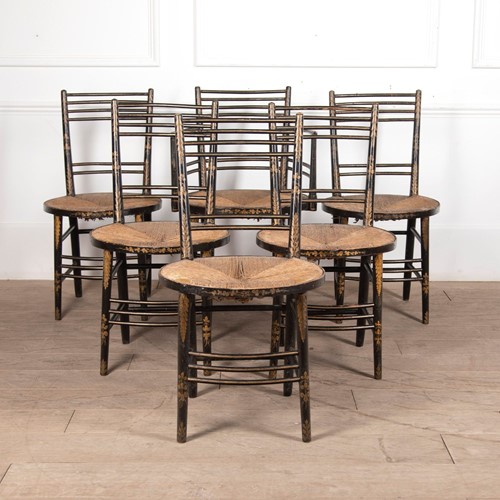 Set of Six Victorian Ebonised Country Chairs
