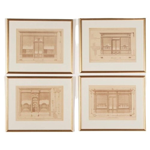 Set Of Four Late 19Th Century French Architectural Engravings Of Shopfronts