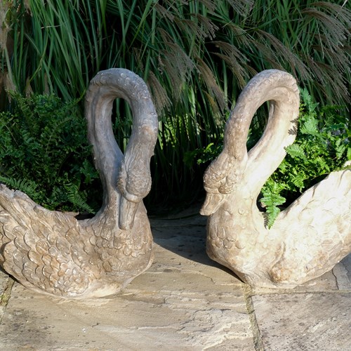 Pair Of Garden Swan Planters