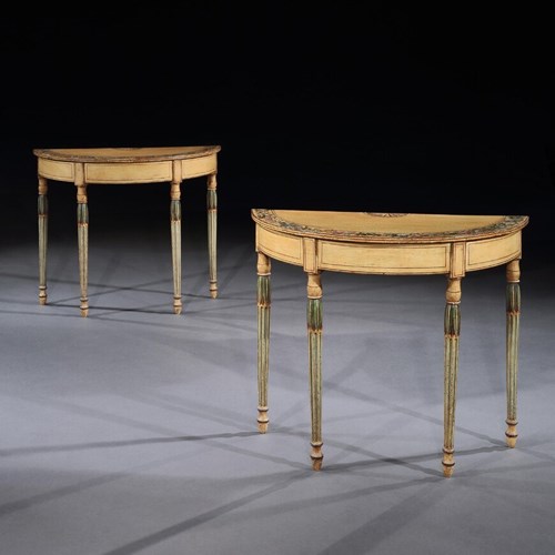 Fine Pair Of Georgian Painted Demi-Lune Pier Tables