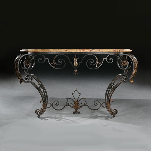 19Th Century French Wrought Iron And Parcel Gilt Breche D Alep Marble Top Consol