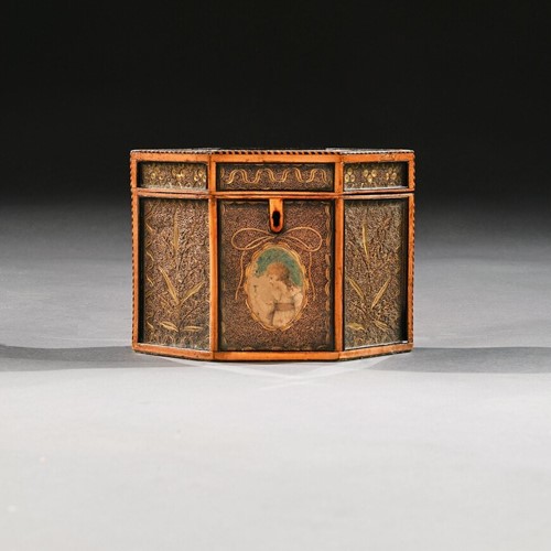 Georgian Paper Scrolled Quilled Satin Tea Caddy