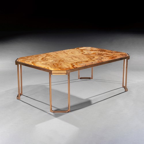 Mid Century Italian Gilt Brass Coffee Table With Onyx Marble Top