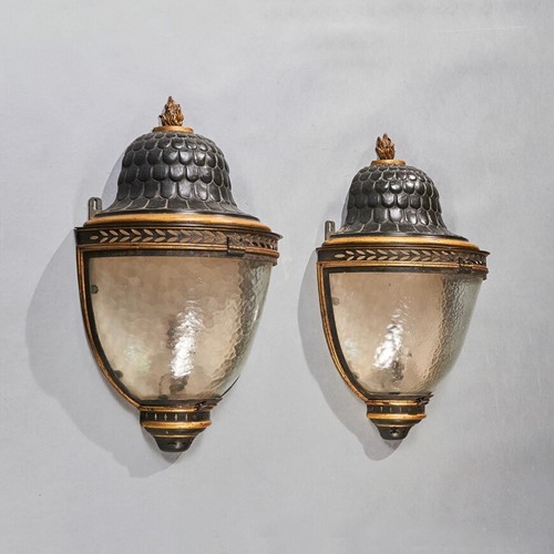 French Tole Peinte And Parcel Gilt Wall Lanterns