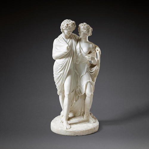 Fine Italian Early 19Th Century Marble Group Of Bacchus And Ariadne