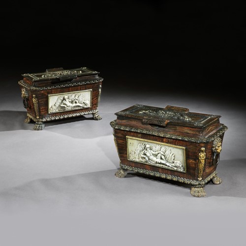 Rare Pair Of Regency Cast-Iron Sarcophagus Boxes