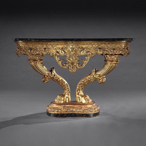 Exceptional Early 19Th Century Serpentine Marble Giltwood Console Table