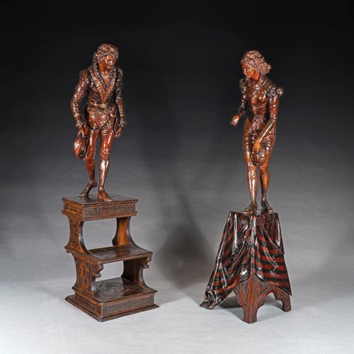 Valentino Besarel Pair Of Carved Italian Venetian Figures