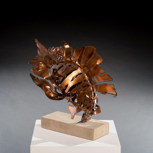 Contemporary Modern Art Copper Lionfish Sculpture By Tony Evans
