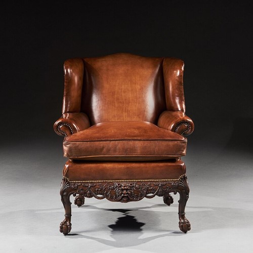 19Th Century Mahogany Leather Wingback Armchair