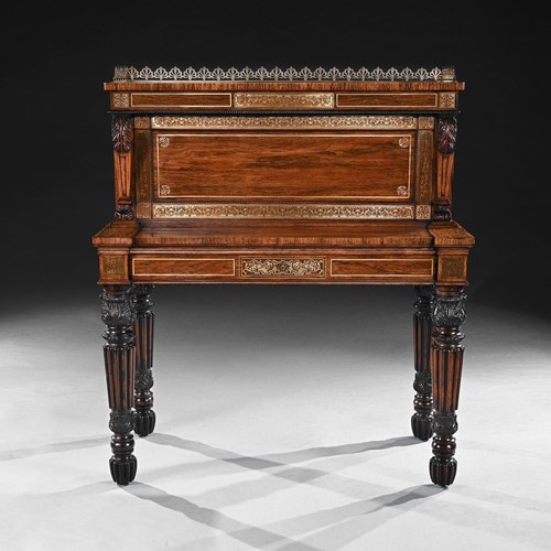 An Extremely Fine Rosewood And Brass Inlaid Writing Table Attributed To Gillows 