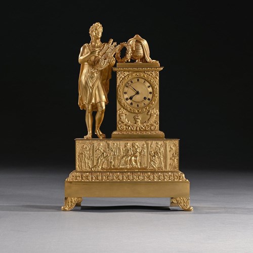 Large French Empire Period Gilt Bronze Figural Mantel Clock Of Exceptional Quali