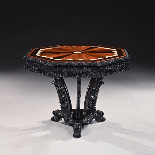 Ceylonese 19Th Century Ebony And Specimen Wood Centre Table Galle District