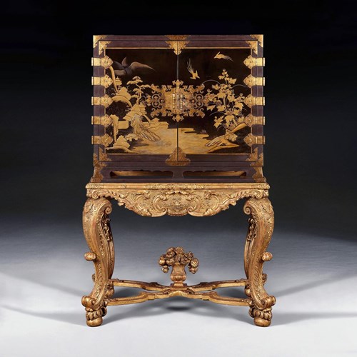 17Th Century Japanese Lacquer Cabinet On French Giltwood Regence Stand